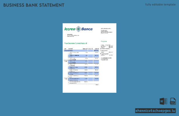 Iccrea Banca Unternehmenskontoauszug – Beispielansicht (Word und PDF)